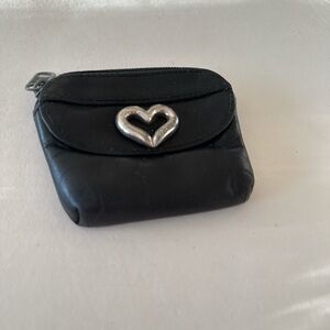 Brighton Black Leather Heart Accent Coin Purse